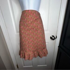 Brooks Brothers 346 Women’s 10 Pink Brown Ruffle Pencil Skirt Cotton Stretch M